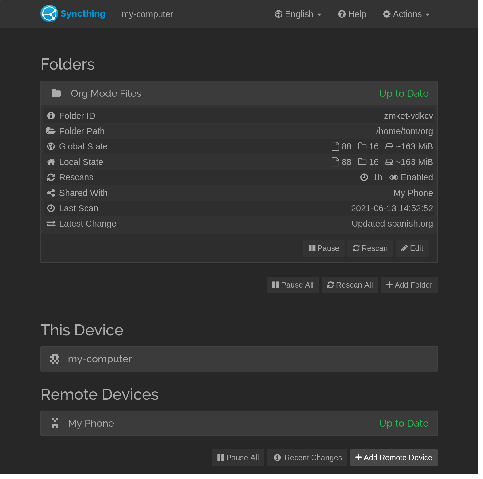 Figure 1: Syncthing Web UI